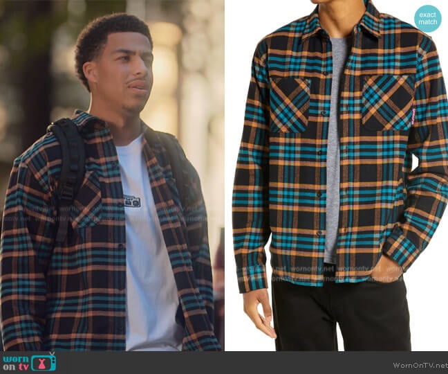 Gotcha Darwin Plaid Cotton Button-Up Shirt worn by Andre Johnson, Jr. (Marcus Scribner) on Grown-ish