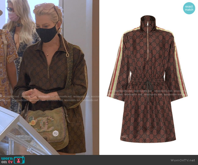 Gucci GG Supreme Print Silk Dress worn by Dorinda Medley on The Real Housewives Ultimate Girls Trip