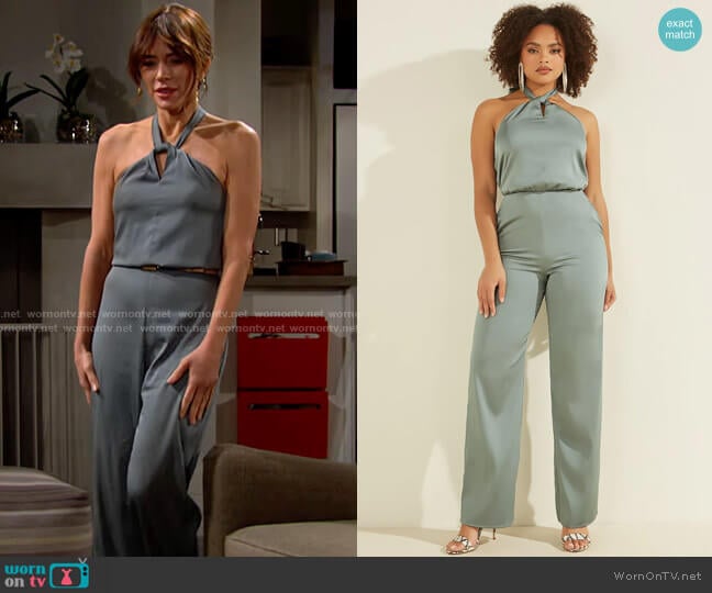 Guess Eco Gisselle Jumpsuit in Dusty Teal worn by Taylor Hayes (Krista Allen) on The Bold and the Beautiful