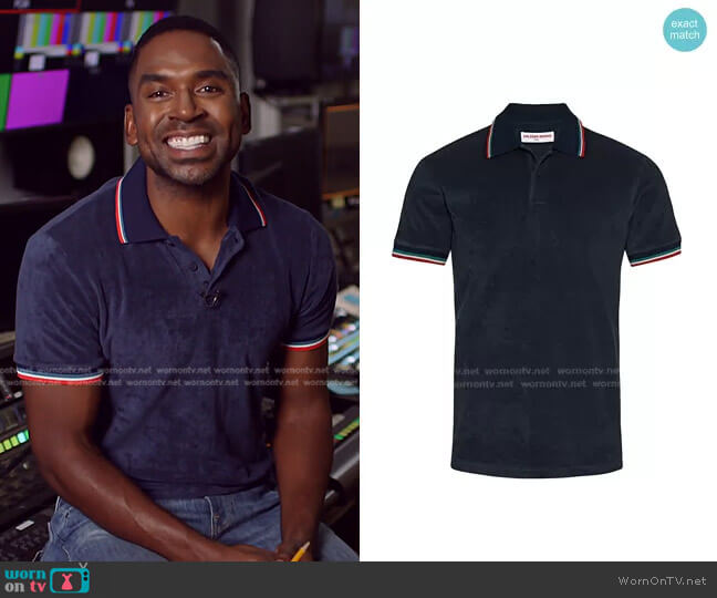 Orlebar Brown Happy Stripe Jarrett Terry Polo Shirt worn by Justin Sylvester on E! News