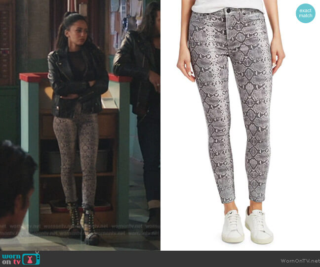 Hudson High-Waist Ankle Skinny Python-Print Jeans worn by Toni Topaz (Vanessa Morgan) on Riverdale