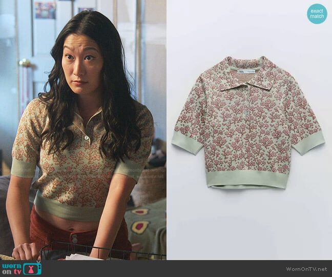 Zara Jacquard Knit Polo worn by Sumi (Kara Wang) on Good Trouble