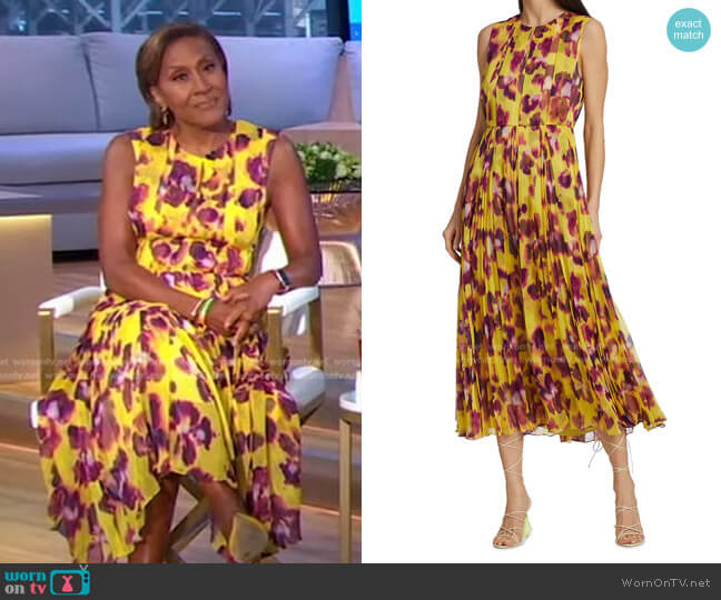 Jason Wu Floral-Print Pleated Midi Dress worn by Robin Roberts on Good Morning America