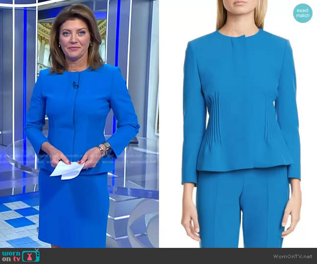 Boss Jetucka Pintuck Jacket worn by Norah O'Donnell on CBS Evening News
