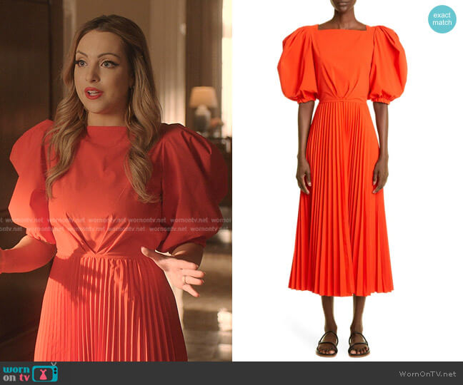 Johanna Ortiz Viva La Vida Dress in Fire Red worn by Fallon Carrington (Elizabeth Gillies) on Dynasty