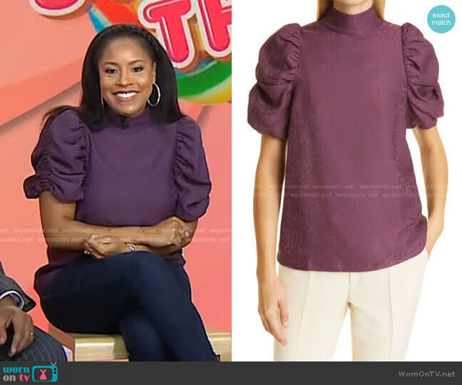 Ted Baker Kalmiia Tonal Snakeskin Print Puff Sleeve Blouse worn by Sheinelle Jones on Today