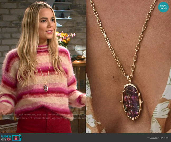 Kendra Scott Baroque Ella Gold Long Pendant Necklace worn by Maggie (Rebecca Rittenhouse) on Maggie