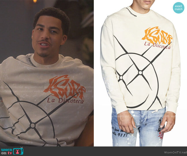 Ksubi Discoteca Biggie Graphic Sweater worn by Andre Johnson, Jr. (Marcus Scribner) on Grown-ish