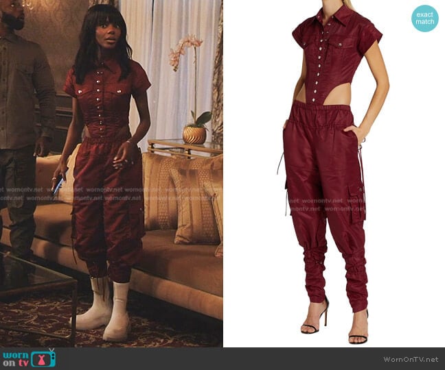 LaQuan Smith Utility Snap Bodysuit worn by Zenzi Fullington (Ashleigh Murray) on Tom Swift