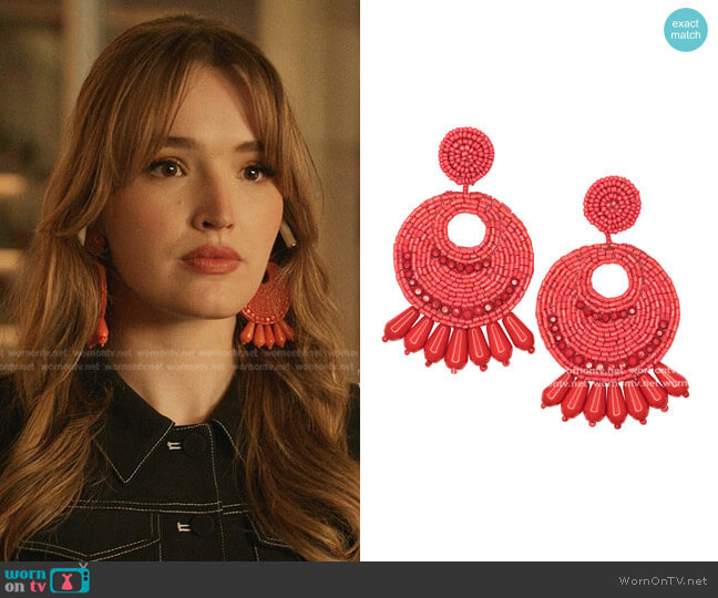 Kenneth Jay Lane Seed Bead Round Gypsy Hoop Earrings worn by Kirby Anders (Maddison Brown) on Dynasty