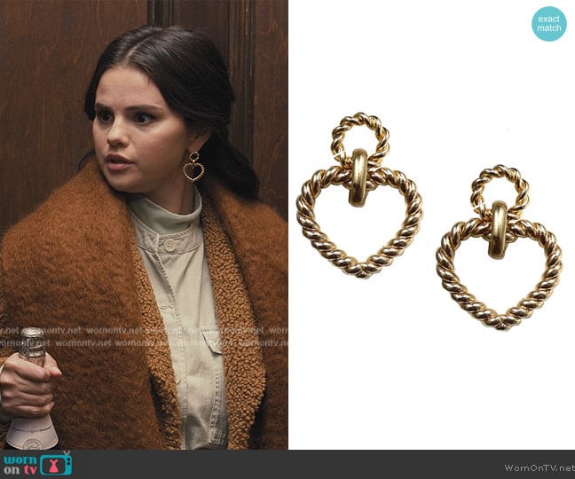Laura Lombardi Bambola Heart Drop Earrings worn by Mabel Mora (Selena Gomez) on Only Murders in the Building