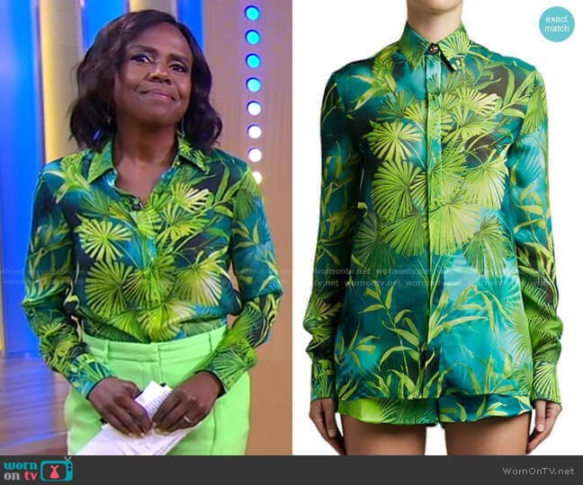 Versace Leaf Print Shirt worn by Deborah Roberts on Good Morning America