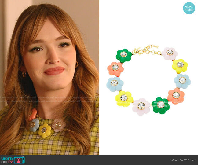 Lele Sadoughi Daphne Flower Collar Necklace worn by Kirby Anders (Maddison Brown) on Dynasty