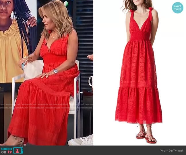 Alice + Olivia Levine Smocked Cotton & Linen Eyelet Sundress worn by Kit Hoover on Access Hollywood