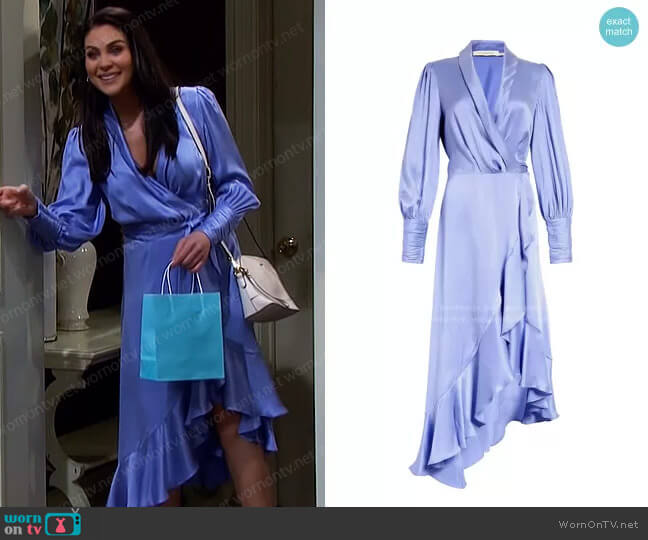 Zimmermann Long Sleeve Asymmetric Silk Wrap Dress worn by Chloe Lane (Nadia Bjorlin) on Days of our Lives