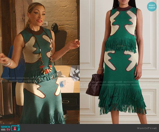 Lukhanyo Mdingi The Vanguard Fringed Metallic Jacquard-Knit Tank worn by Dominique Deveraux (Michael Michele) on Dynasty