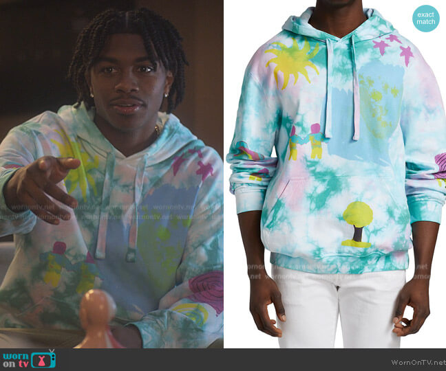 MCQ Tie dye-print pullover hoodie worn by Zeke (Ceyair J Wright) on Grown-ish