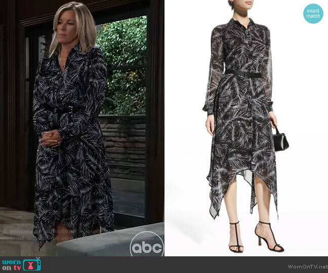 Michael Michael Kors Abstract-print Belted Shirt Dress worn by Carly Spencer (Laura Wright) on General Hospital