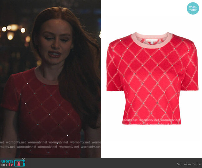 Maje Patterned crew neck jumper worn by Cheryl Blossom (Madelaine Petsch) on Riverdale