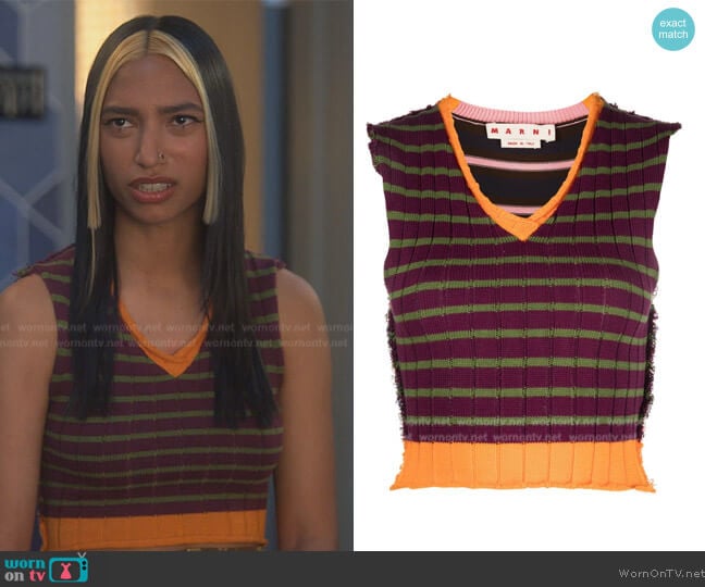 Marni Striped-knit Top worn by Zaara (Tara Raani) on Grown-ish