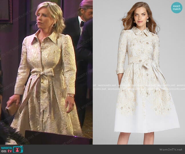 Teri Jon by Rickie Freeman Metallic Jacquard Shirtdress worn by Kayla Brady (Mary Beth Evans) on Days of our Lives
