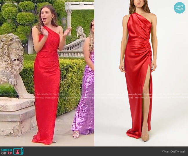 Michelle Mason Asymmetrical Gathered Gown worn by Gabriela Windey on The Bachelorette