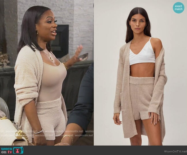 Nasty Gal Knitted Midi Belted Pocket Cardigan worn by Kandi Burruss on The Real Housewives of Atlanta