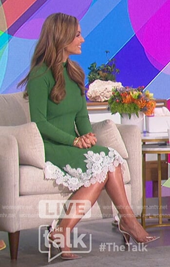 Nicole Lapin’s green lace trim hem dress on The Talk
