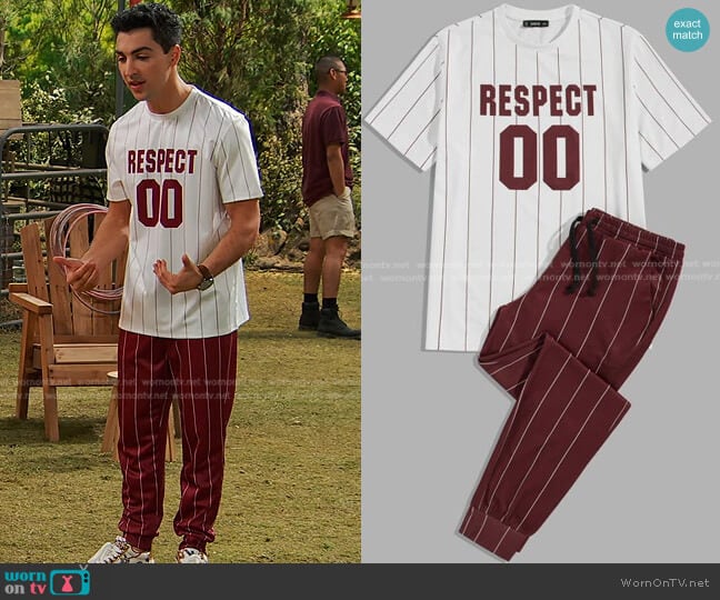 OLRIK Clothing Multicolor Letter Graphic Striped Tee and Pants Set worn by Parker Preston (Trevor Tordjman) on Bunkd