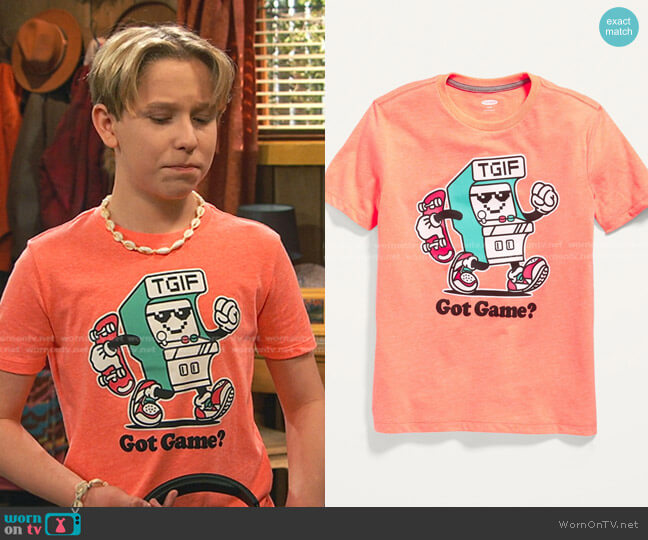 Old Navy Boys Crew-Neck Graphic T-Shirt worn by Jake (Luke Busey) on Bunkd