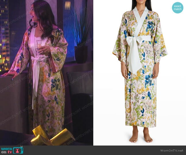 Olivia Von Halle Luxury Peony Floral-Print Silk Robe worn by Gabi Hernandez (Camila Banus) on Days of our Lives