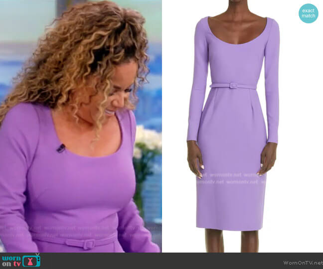 Oscar de la Renta Scoop Neck Belted Long Sleeve Stretch Wool Blend Dress worn by Sunny Hostin on The View