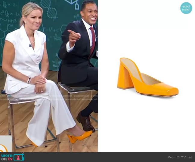 Bottega Veneta Patent Leather Mules worn by Dr. Jennifer Ashton on Good Morning America