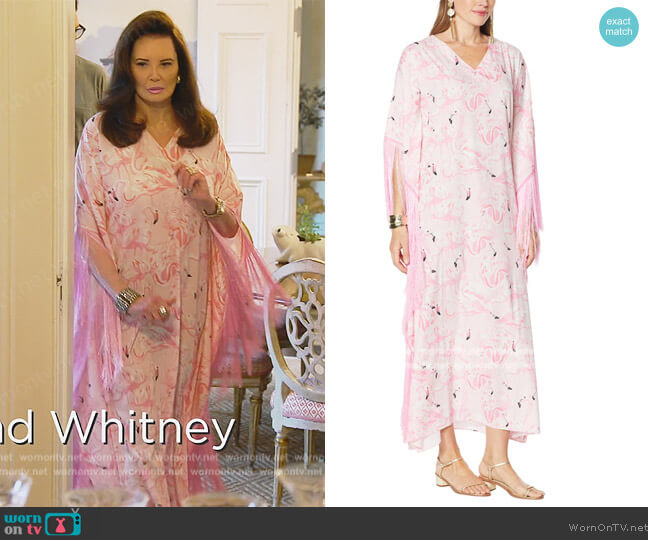 Patricia Altschul Flamingo-Print Fringe Caftan