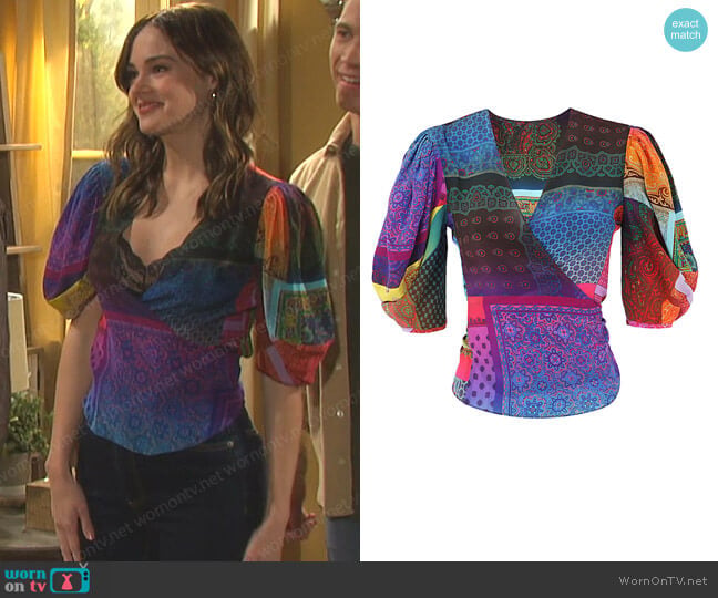 Pierre-Louis Mascia Silk Wrap-Design Blouse worn by Stephanie Johnson (Abigail Klein) on Days of our Lives