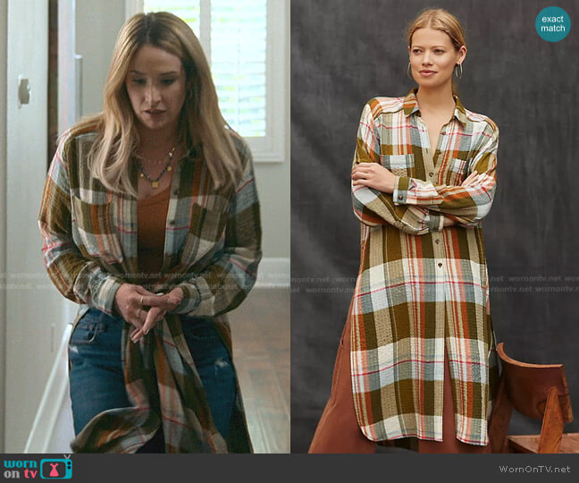 Pilcro Side-Slit Maxi Tunic Buttondown worn by Davia (Emma Hunton) on Good Trouble