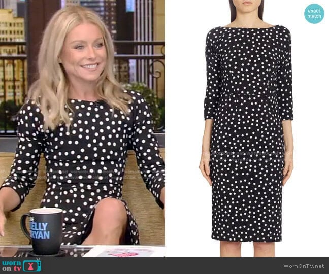 Dolce & Gabbana Polka Dot Cady Sheath Dress worn by Kelly Ripa on Live with Kelly and Mark