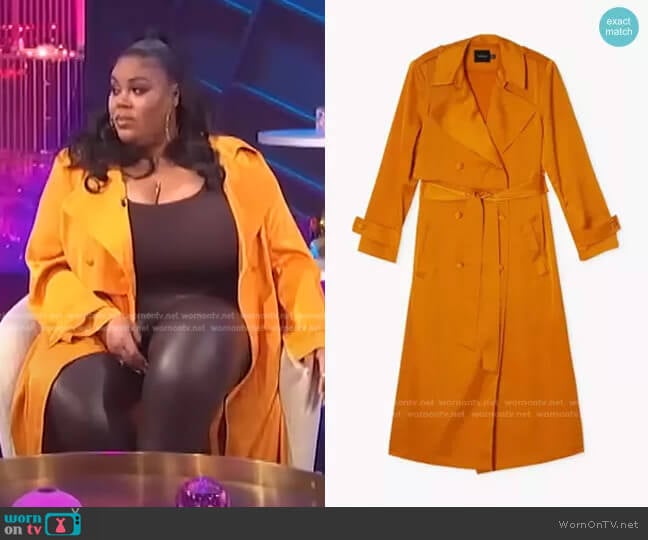Megan Fox x Boohoo Premium Satin Trench Coat worn by Nina Parker on E! News