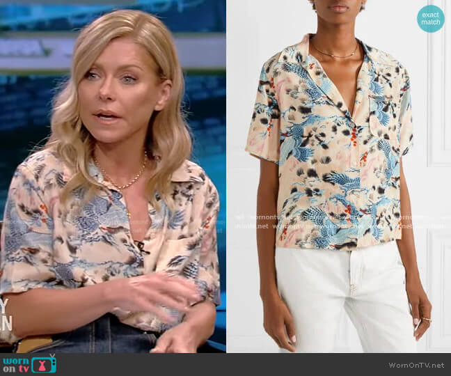 Re/Done Printed Hawaiian Shirt worn by Kelly Ripa on Live with Kelly and Mark