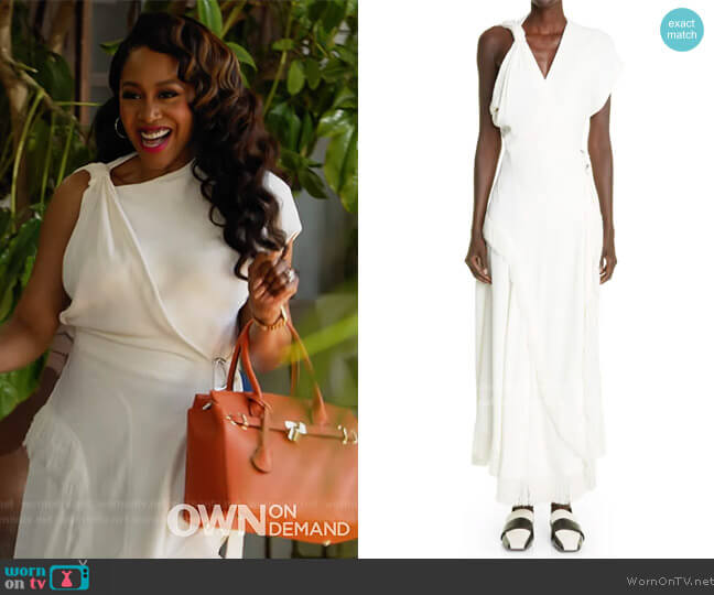Proenza Schouler Textured Fringe Crepe Wrap Dress worn by Lola Carmichael (Simone Missick) on All Rise