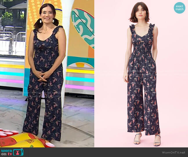 Rebecca Taylor Sprig Floral Print Poplin Jumpsuit
