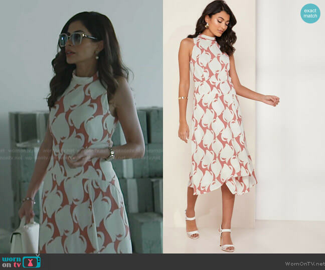 REISS Doriana High Neck Printed Dress worn by Nina Ali (Nina Ali) on The Real Housewives of Dubai