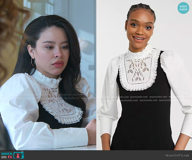 River Island Knit Hybrid Blouse with Lace Yolk in black worn by Mariana Foster (Cierra Ramirez) on Good Trouble