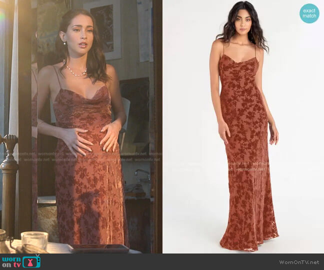 Jenny Yoo Rory Velvet Dress in English Rose worn by Isabella (Priscilla Quintana) on Good Trouble