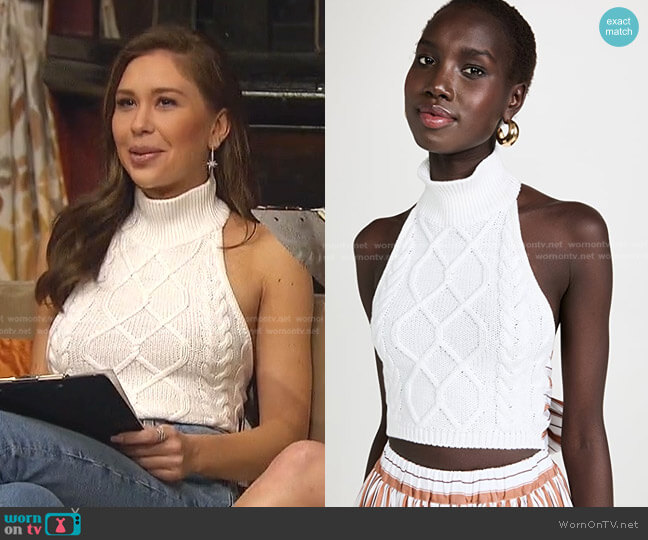 Rosie Assoulin Knit Halter Sash Crop Top worn by Gabriela Windey on The Bachelorette