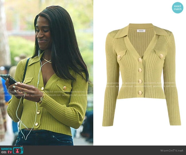 Sandro Axel Rib-Knit Cardigan worn by Jessie (Nneka Okafor) on Everythings Trash