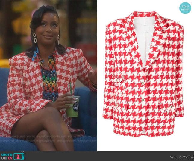 Sandro Floriane houndstooth pattern blazer worn by Annika (Justine Skye) on Grown-ish