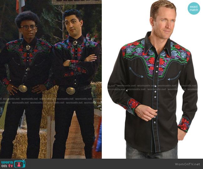 Scully Floral Embroidered Retro Western Shirt worn by Noah Lambert (Israel Johnson) on Bunkd