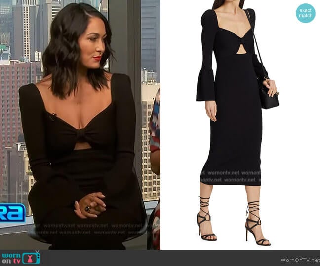 Self Portrait Ribbed-Knit Bow Midi Dress worn by Brie Bella on Extra