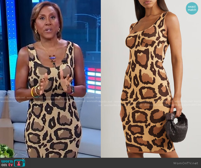 Sergio Hudson Leopard Jacquard-Knit Midi Dress worn by Robin Roberts on Good Morning America
